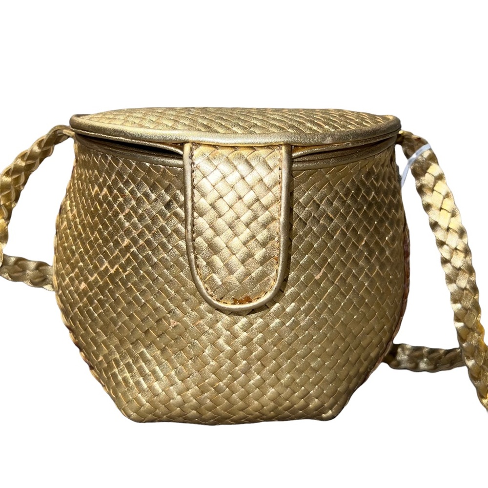 Pre loved CEM gold Braided Woven Leather Satchel Bag Handbag purse Genuine